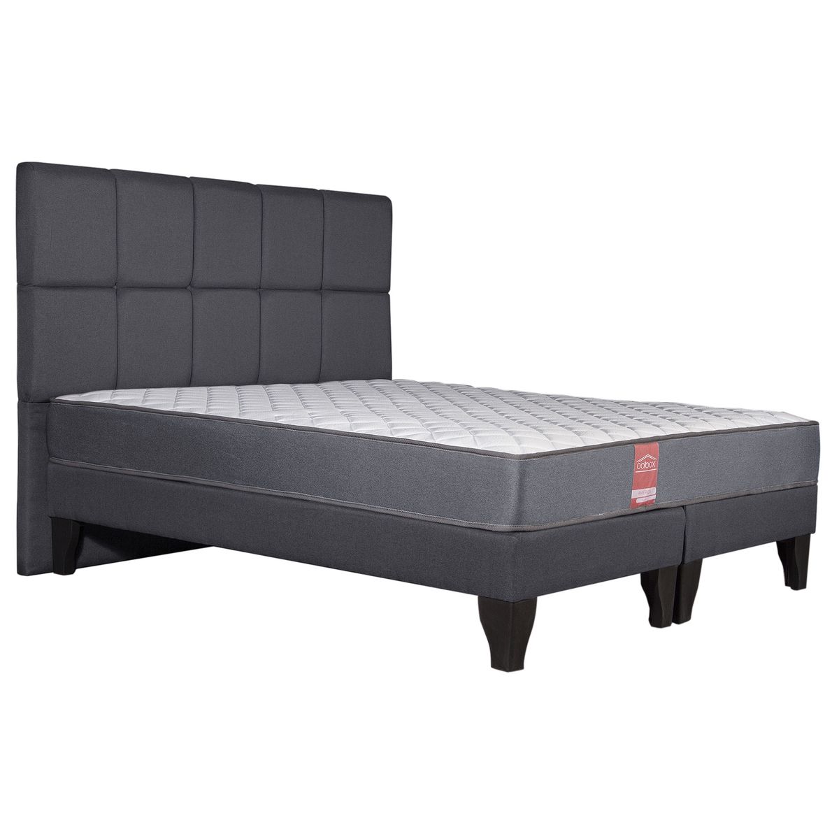COLBOX - Cama Europea America-Gris + Respaldo Atenas King Tela Gris Oscuro