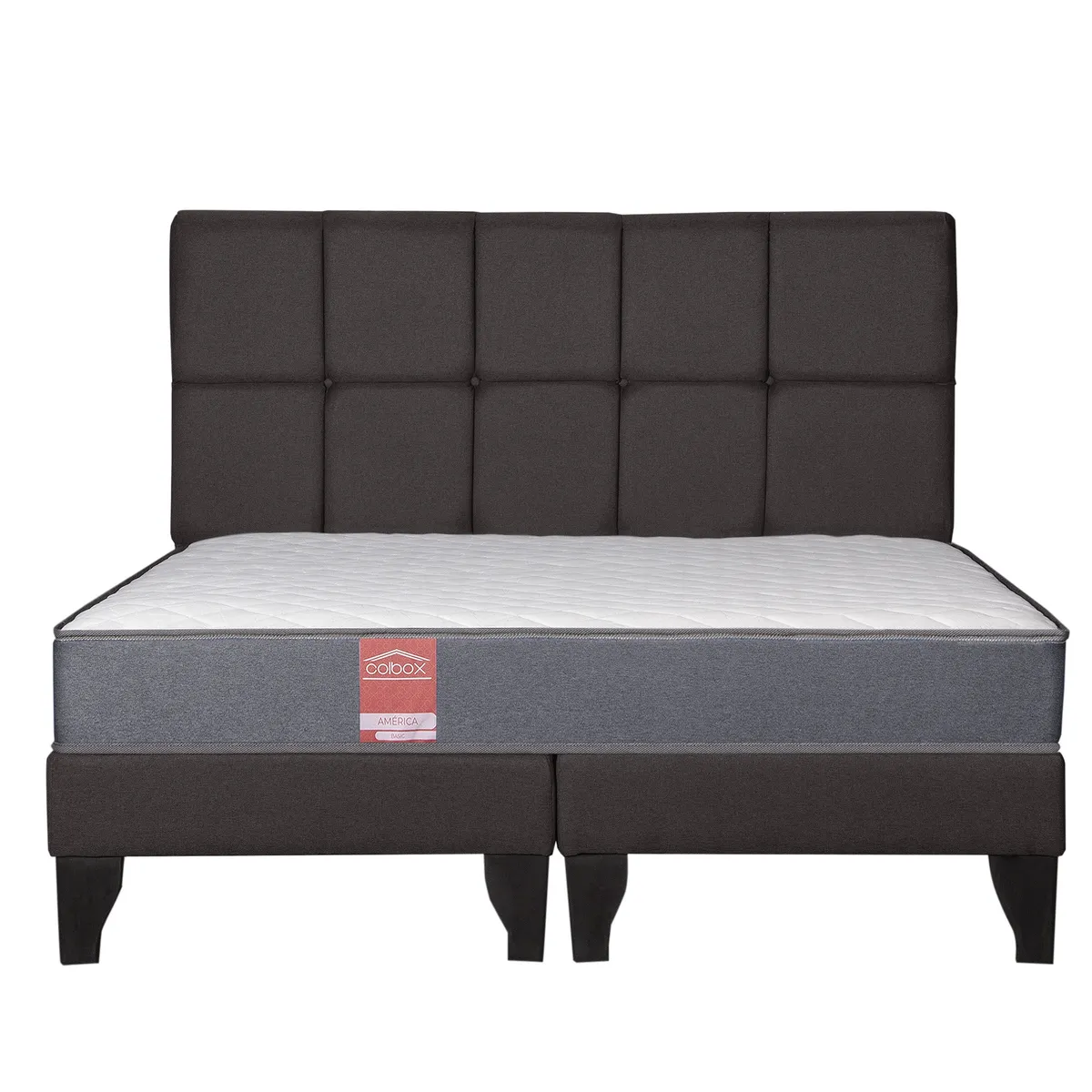 COLBOX - Cama Europea America-Gris + Respaldo Atenas King Tela Chocolate