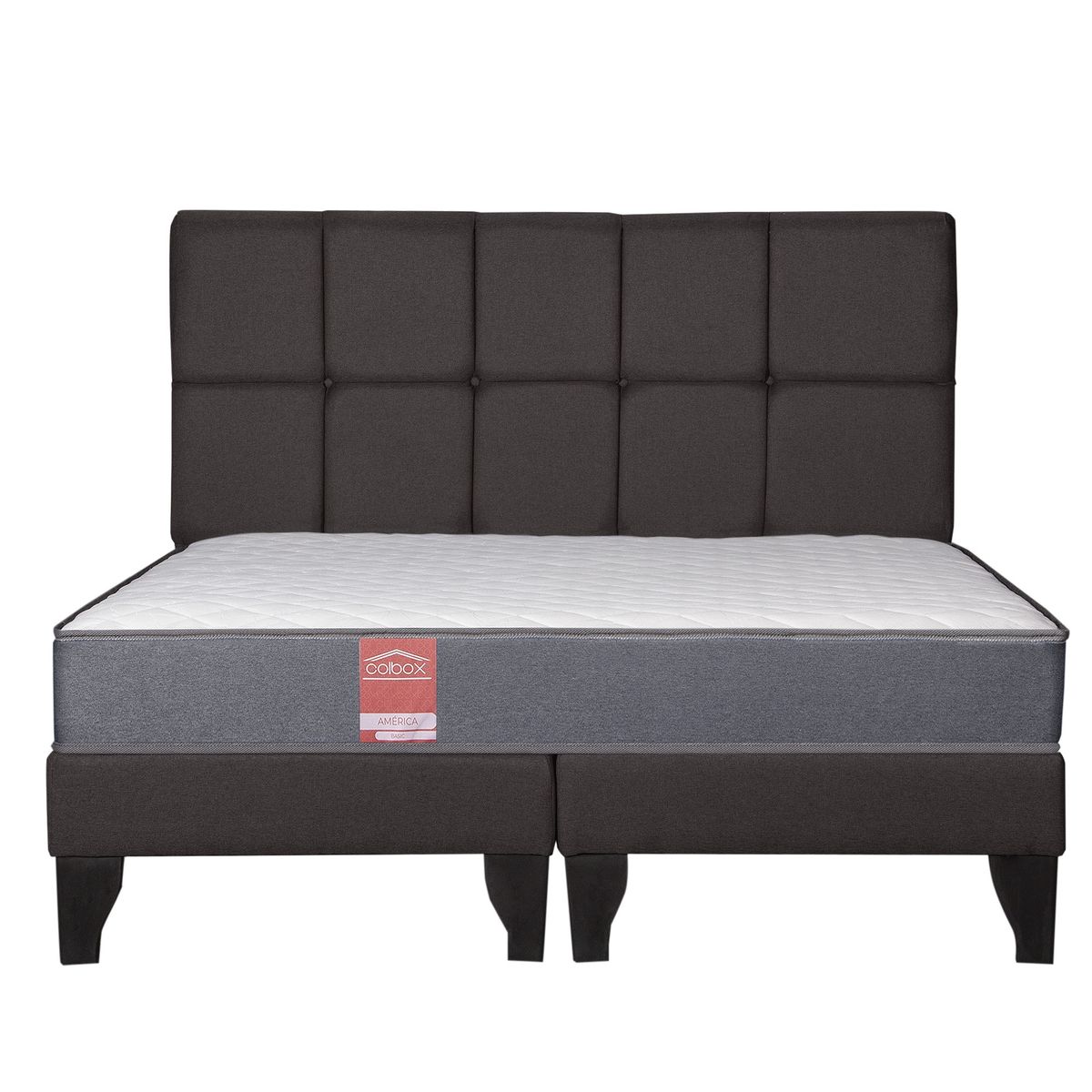 COLBOX - Cama Europea America-Gris + Respaldo Atenas King Tela Chocolate