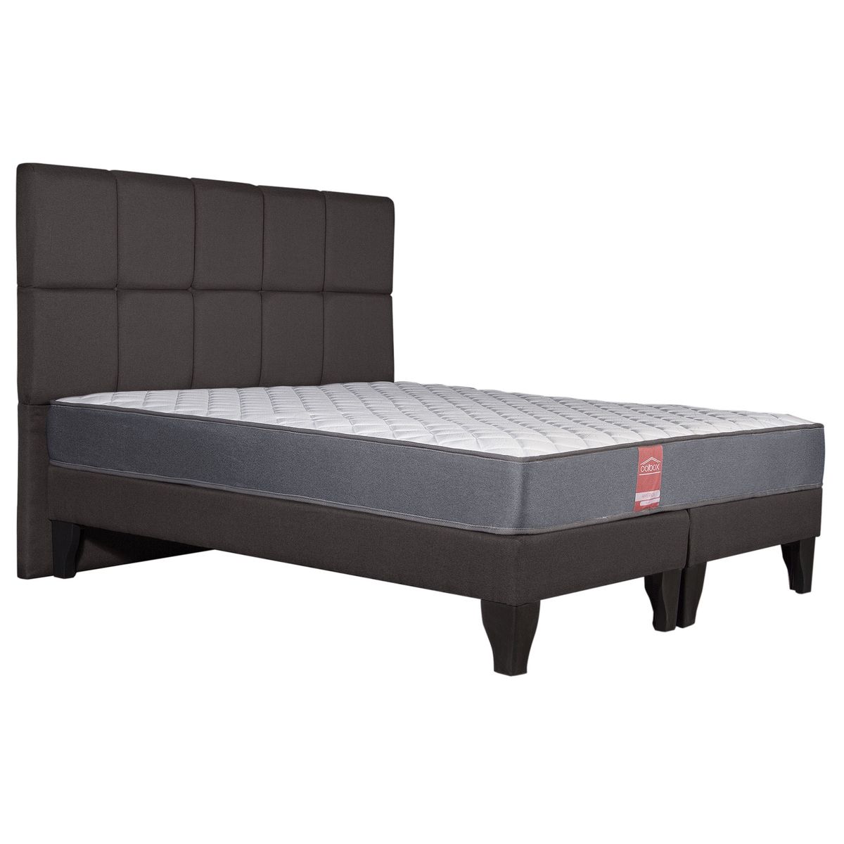 COLBOX - Cama Europea America-Gris + Respaldo Atenas King Tela Chocolate