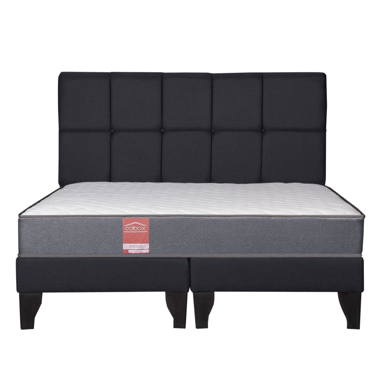 COLBOX - Cama Europea America-Gris + Respaldo Atenas King Tela Negro
