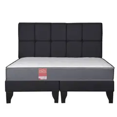COLBOX - Cama Europea America-Gris + Respaldo Atenas King Tela Negro