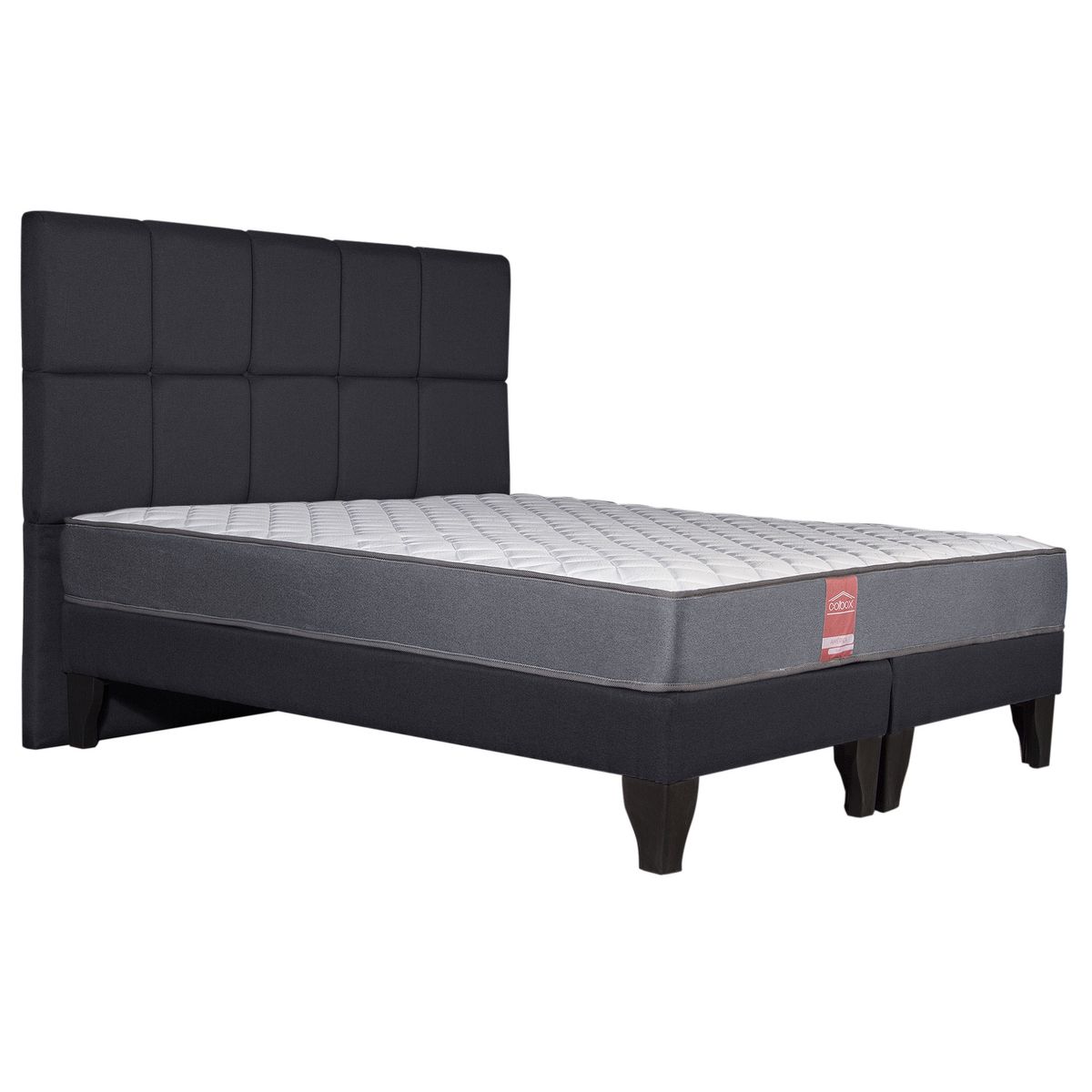 COLBOX - Cama Europea America-Gris + Respaldo Atenas King Tela Negro