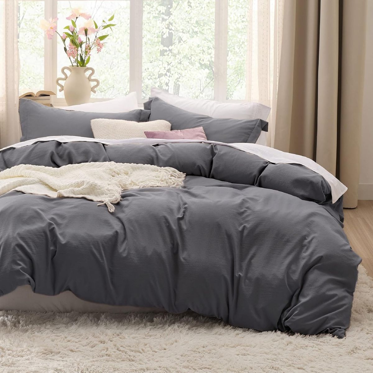 AZ AURAZEUS - Juego Funda Plumon + Sabana Bajera + Funda Almohada Hilos Gris Az