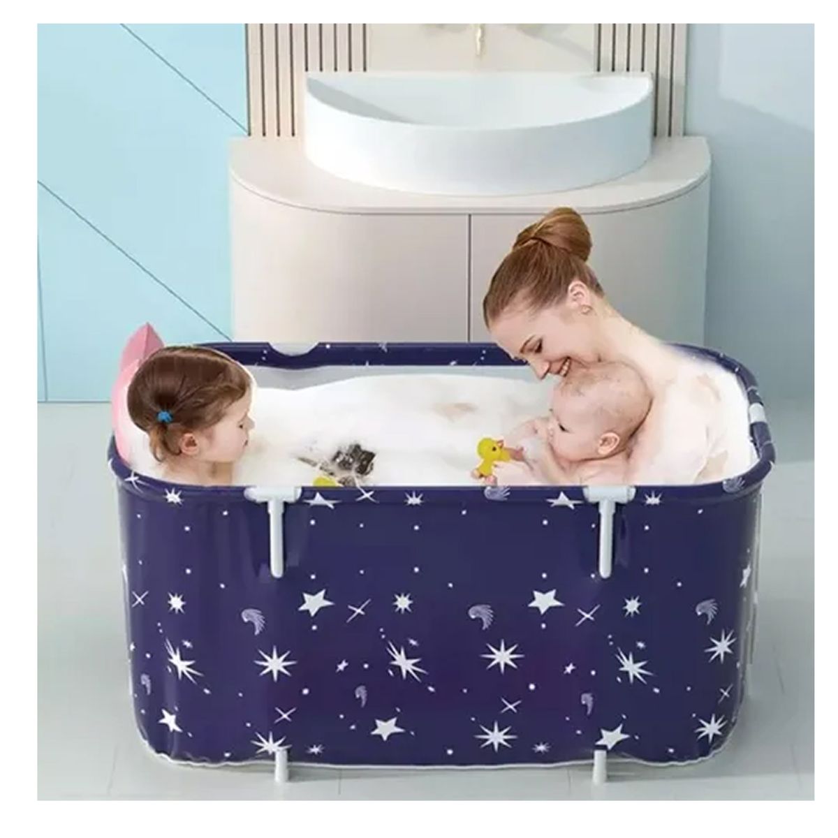 ESHOPANGIE - Bañera Plegable Portátil Adultos Y Niños Balde Spa 110×55cm Azul
