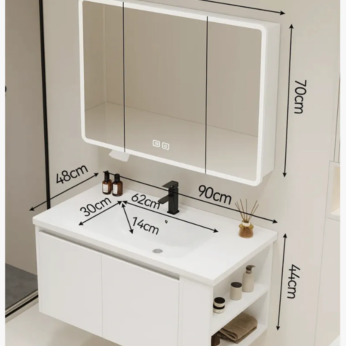 HOMER DESIGN - Vanitorio De Panal Aluminio+Botiquín Espejo Inteligente 90cm de ancho