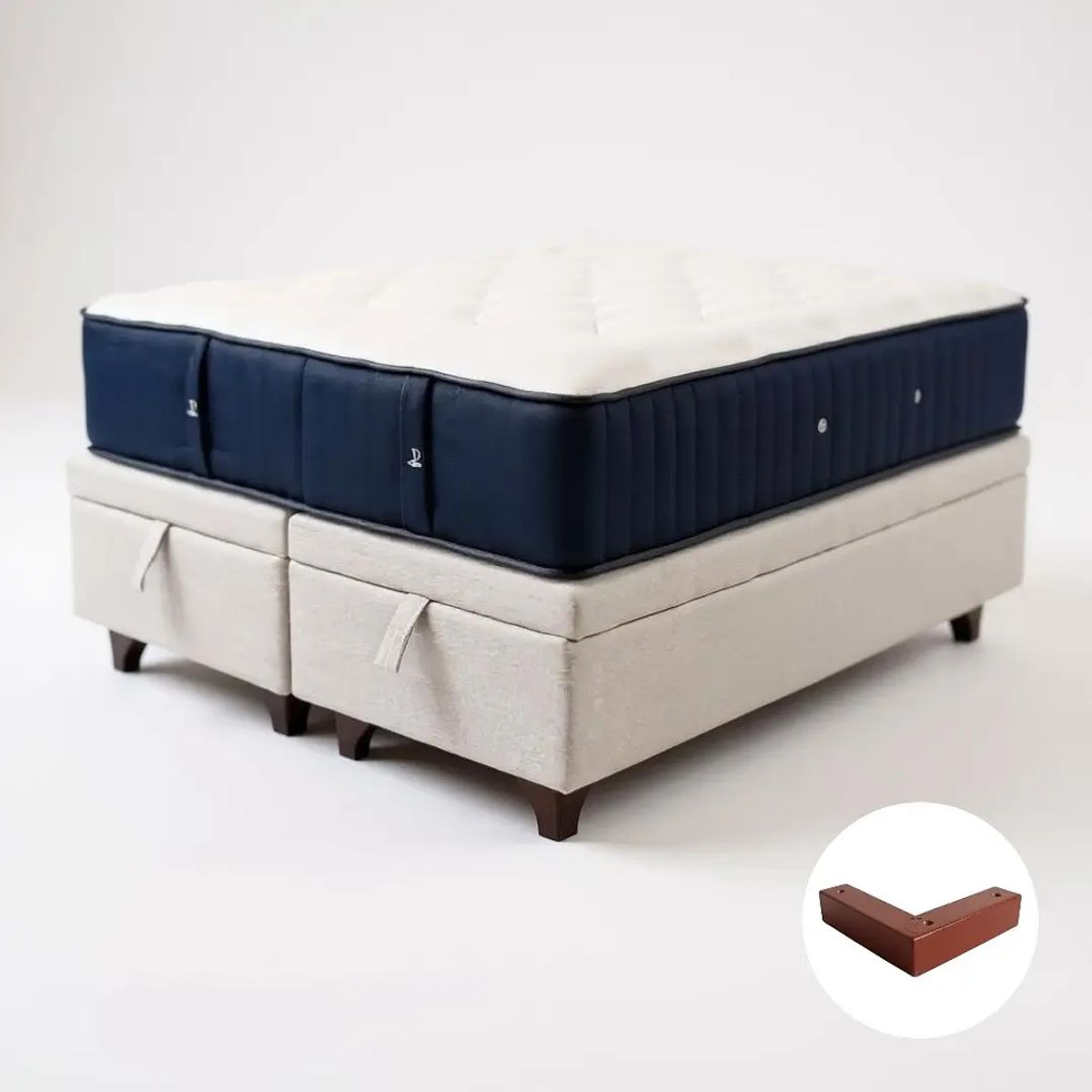 BLOCCARE - Cama Baul 2 Plazas L200 + Colchon CIC SUPERPREMIUM/Patas Madera 4.5CM Beige