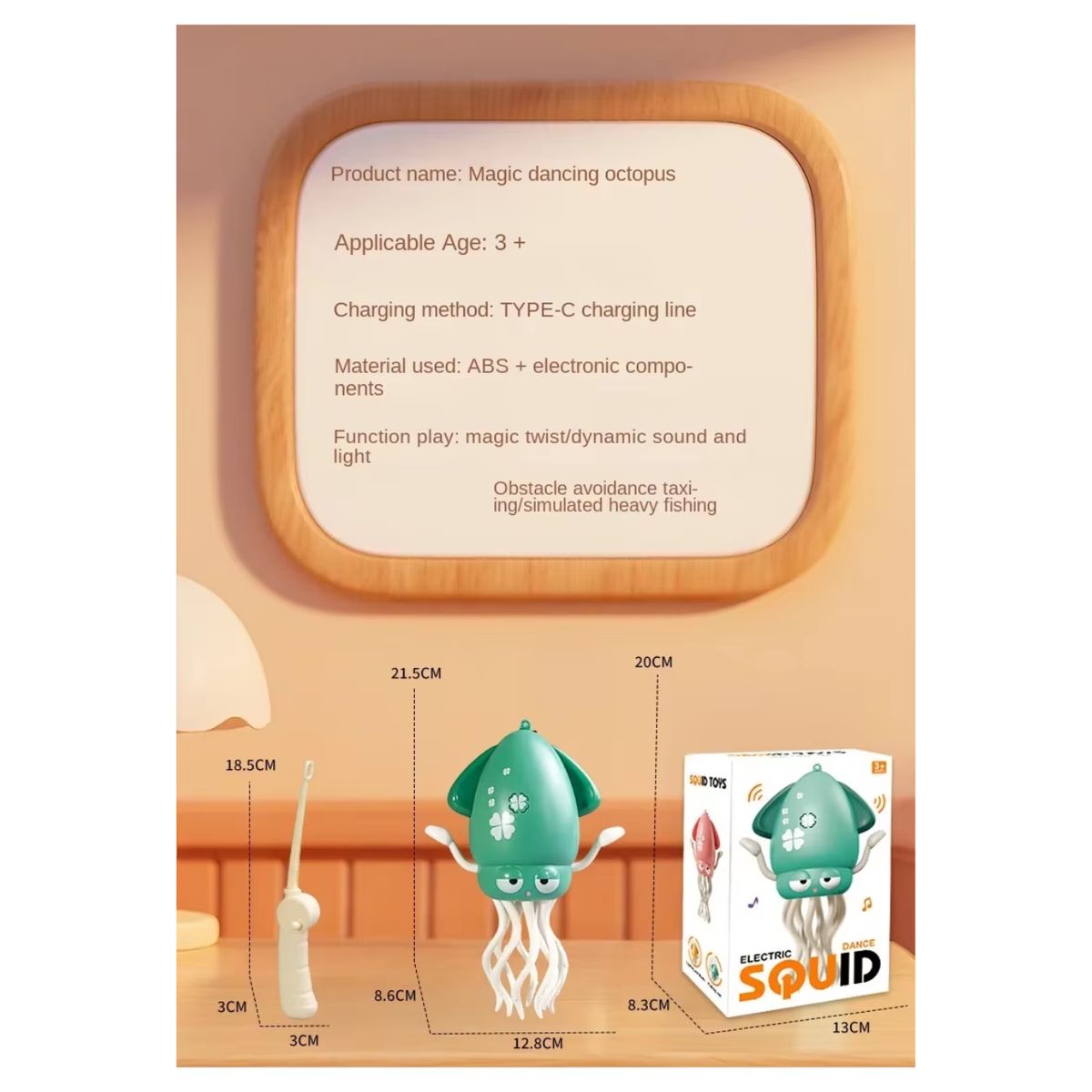 GENERICO - CALAMAR ESTIMULADOR CON SENSOR MUSICAL USB AMARILLO