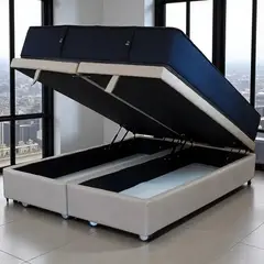 BLOCCARE - Cama Baul 2 Plazas L190+ Colchon CIC SUPERPREMIUM/Ruedas LOGO Beige