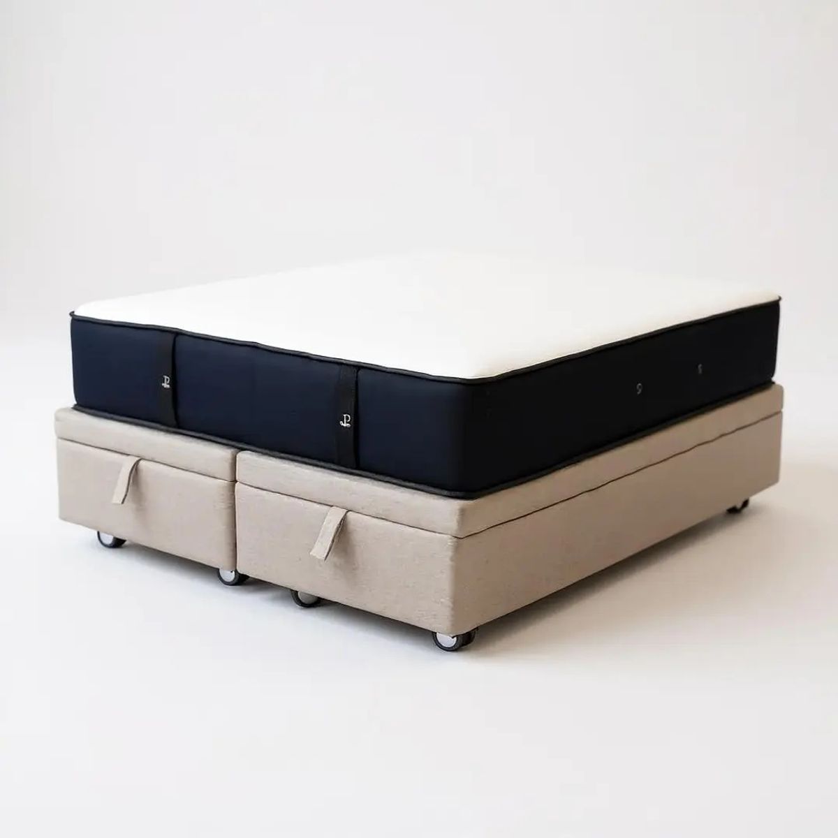 BLOCCARE - Cama Baul 2 Plazas L190+ Colchon CIC SUPERPREMIUM/Ruedas LOGO Beige