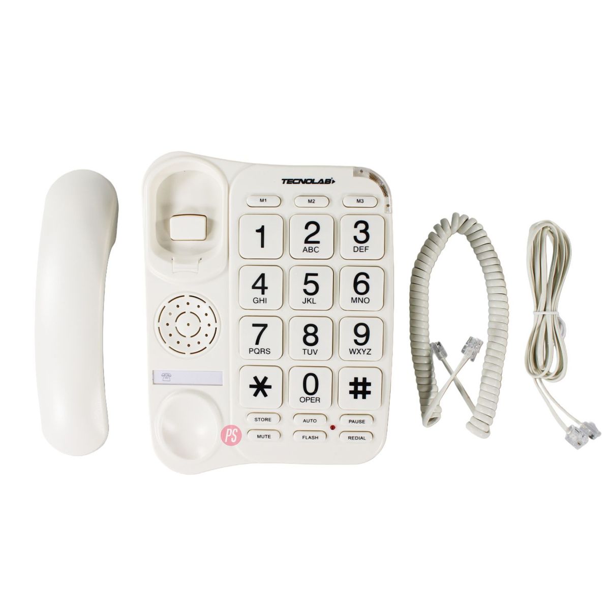TECNOLAB - Teléfono Sobremesa 3 Teclas Rápidas con Memoria Blanco - PS
