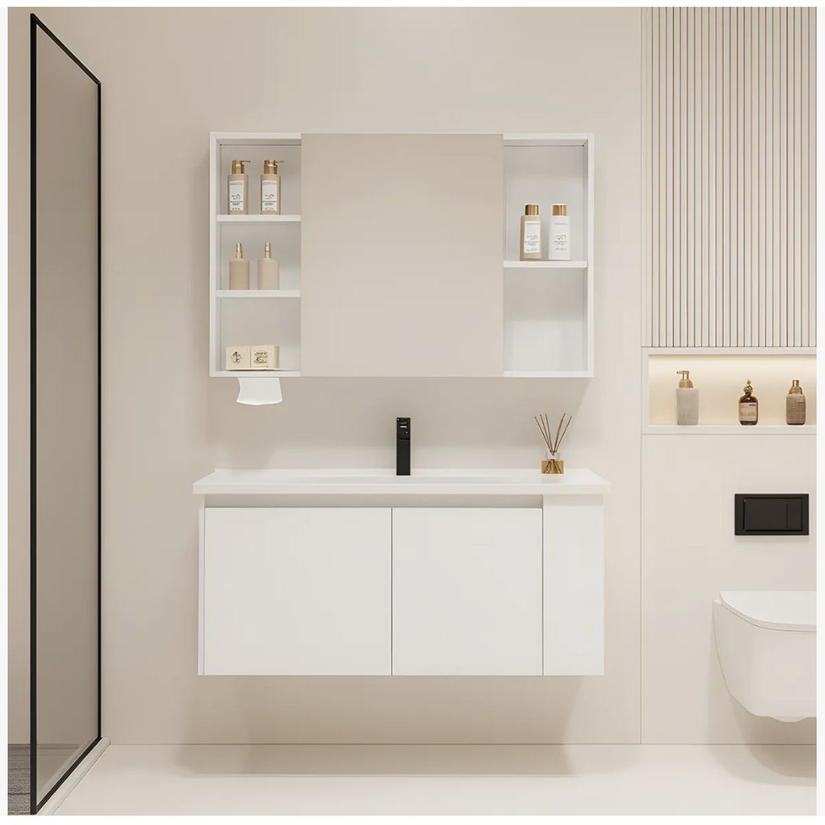 HOMER DESIGN - Vanitorio De Panal Aluminio + Botiquín De Espejo 90cm