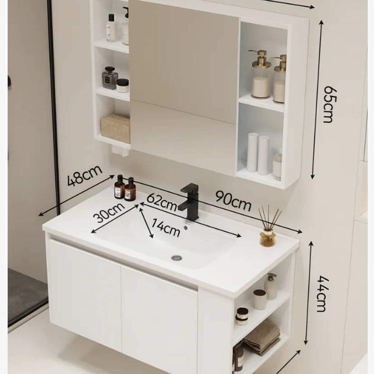 HOMER DESIGN - Vanitorio De Panal Aluminio + Botiquín De Espejo 90cm