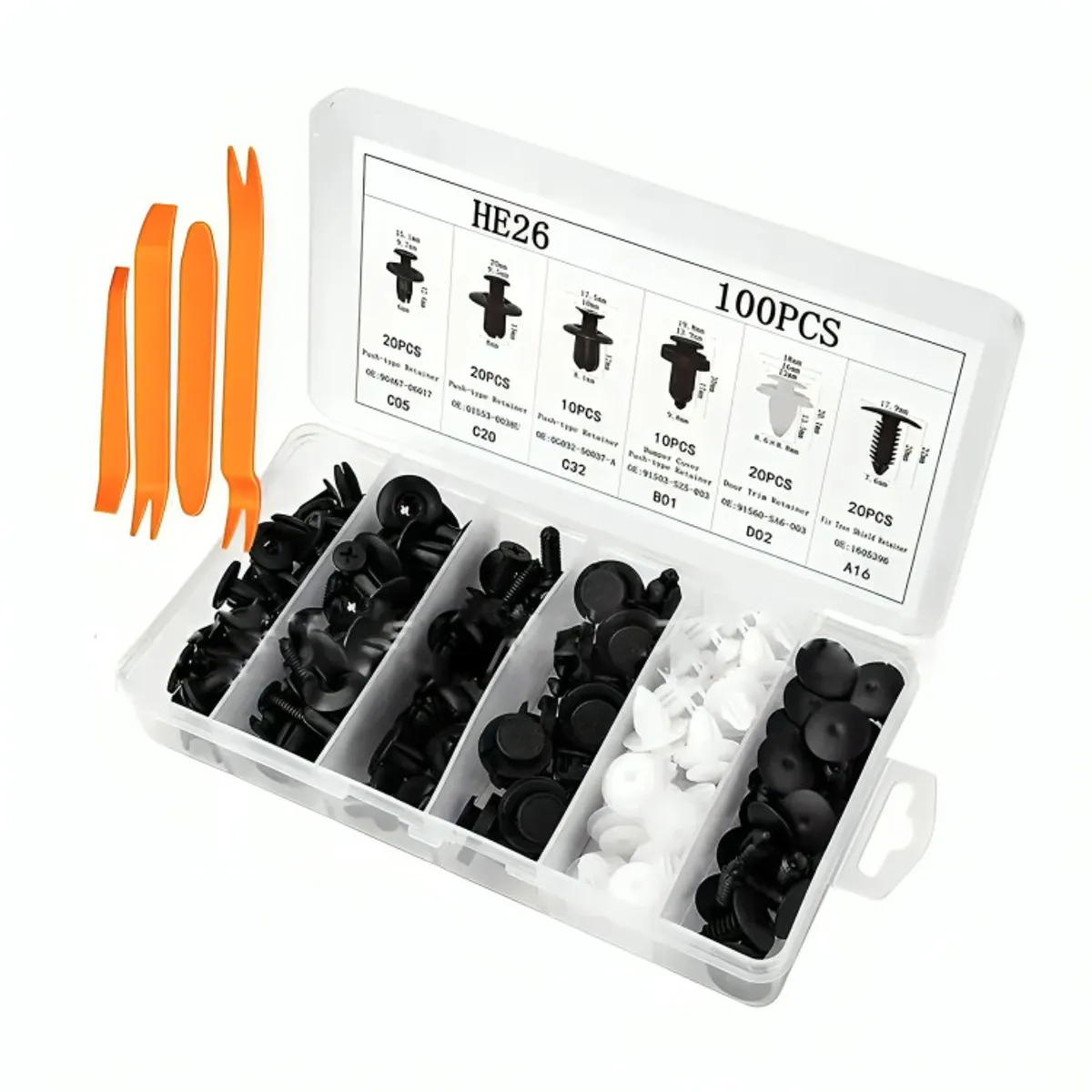 GENERICO - Clip Broche Automotriz Reparación 100 Pzs Mas Herramientas