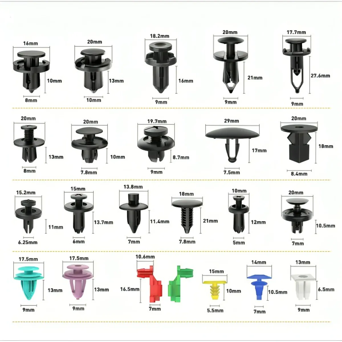 GENERICO - Kit 725 Clip Broche Retención Plástico Auto Lata Tapabarro