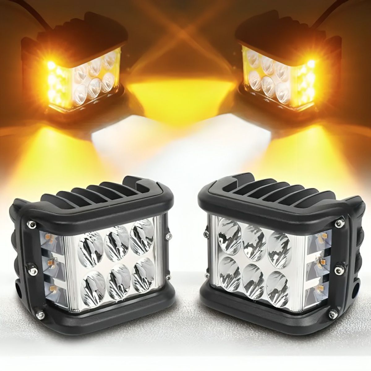 GENERICO - Pack X2 Auto Spot Bicolor 36w 4x4 Estrobo Blanco + Amarillo