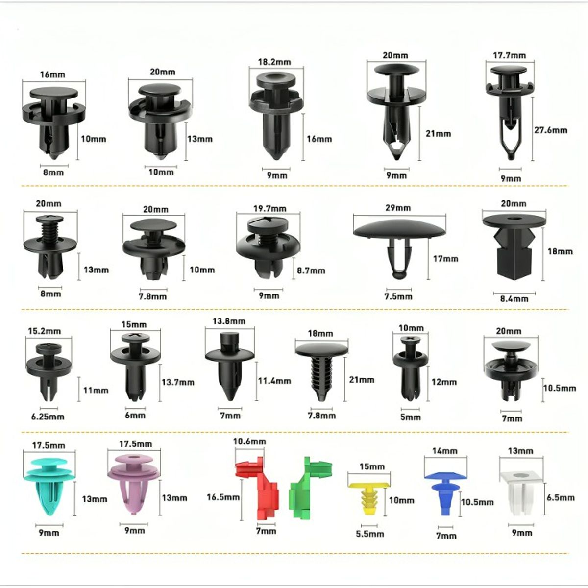 GENERICO - Kit 725 Clip Broche Retención Plástico Auto Lata Tapabarro