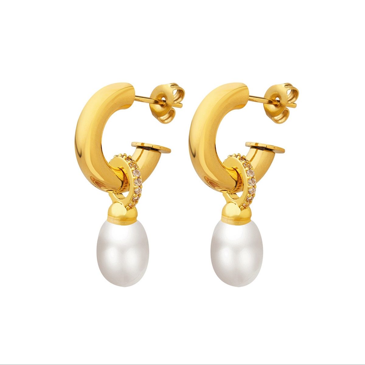 LUX JOYAS - Aros Baño Oro Amarillo 18k Argollas Tubo Perla Brillitos