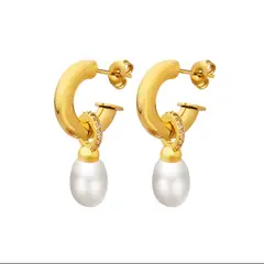 LUX JOYAS - Aros Baño Oro Amarillo 18k Argollas Tubo Perla Brillitos