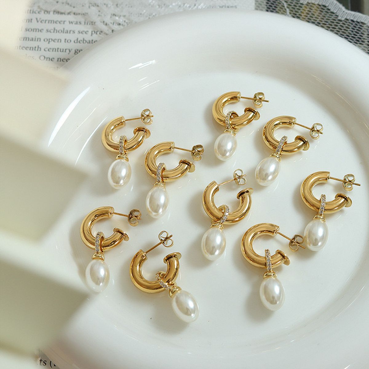 LUX JOYAS - Aros Baño Oro Amarillo 18k Argollas Tubo Perla Brillitos