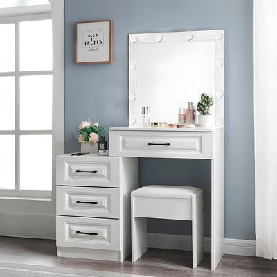 Imagen 2 del producto Tocador 4 cajones, iluminación y espejo con repisa y silla hollywood