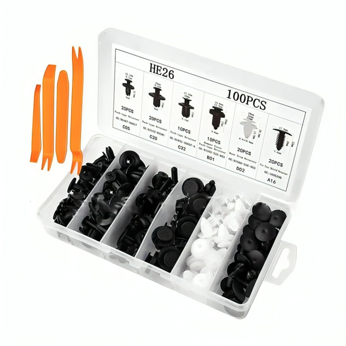 GENERICO - Clip Broche Automotriz Reparación 100 Pzs Mas Herramientas