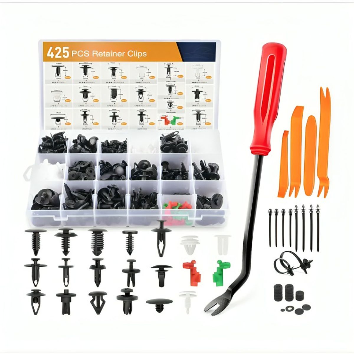 GENERICO - Set 460 Clips Broches Puerta Parachoque Auto Tapabarro Reten