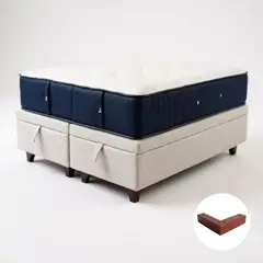 BLOCCARE - Cama Baul King + Colchon CIC SUPERPREMIUMPatas Madera 4.5 CM Beige