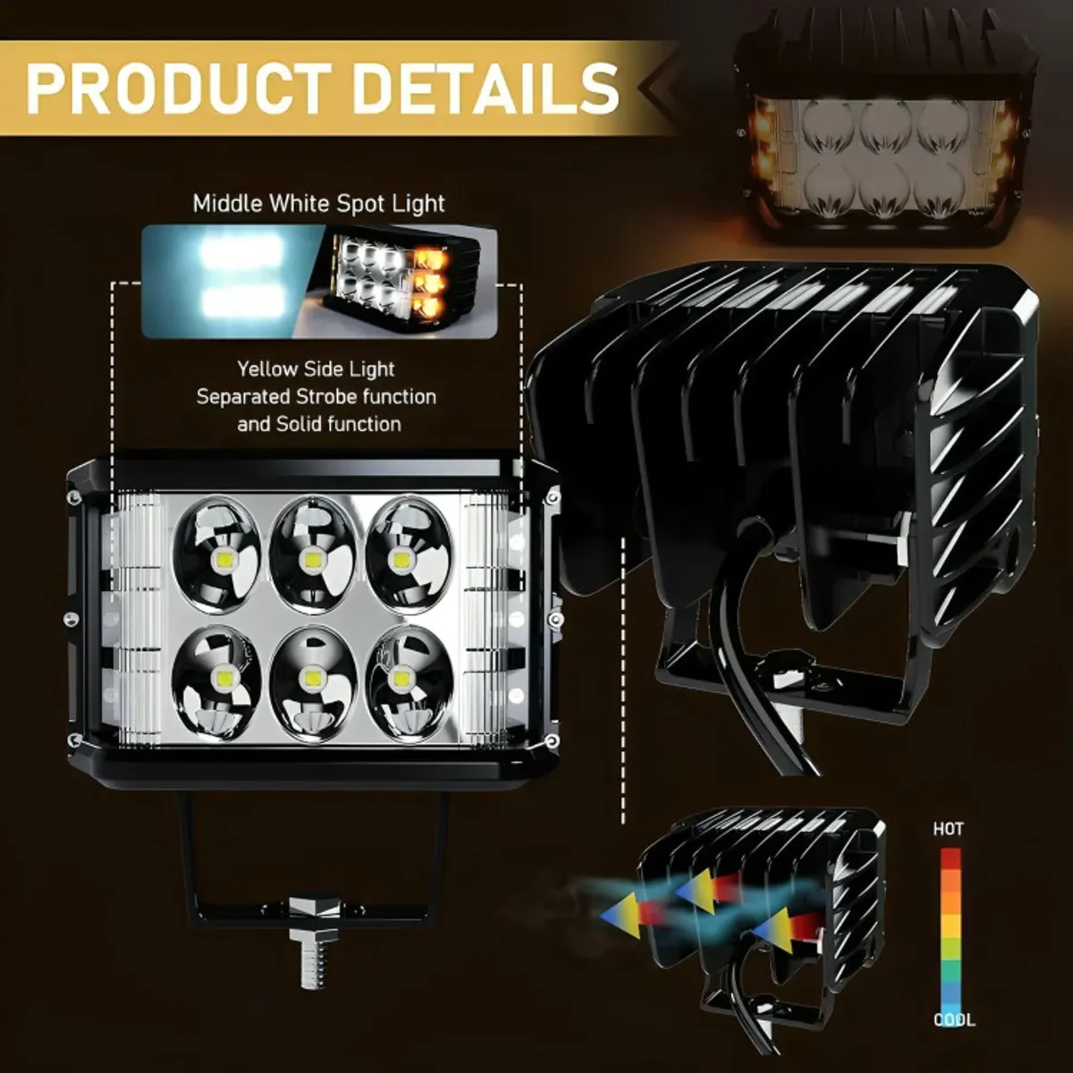 GENERICO - Pack X2 Auto Spot Bicolor 36w 4x4 Estrobo Blanco + Amarillo