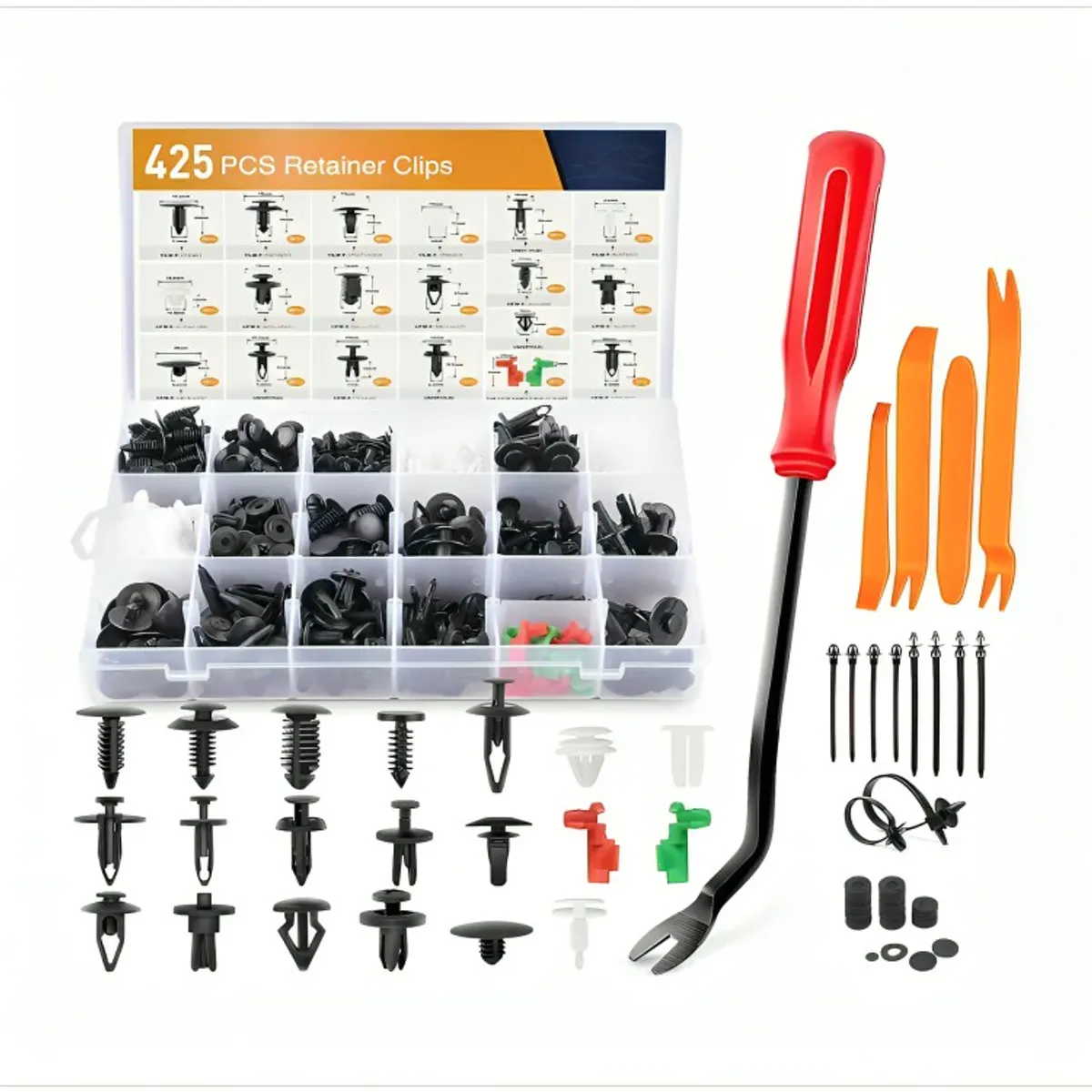 GENERICO - Set 460 Clips Broches Puerta Parachoque Auto Tapabarro Reten