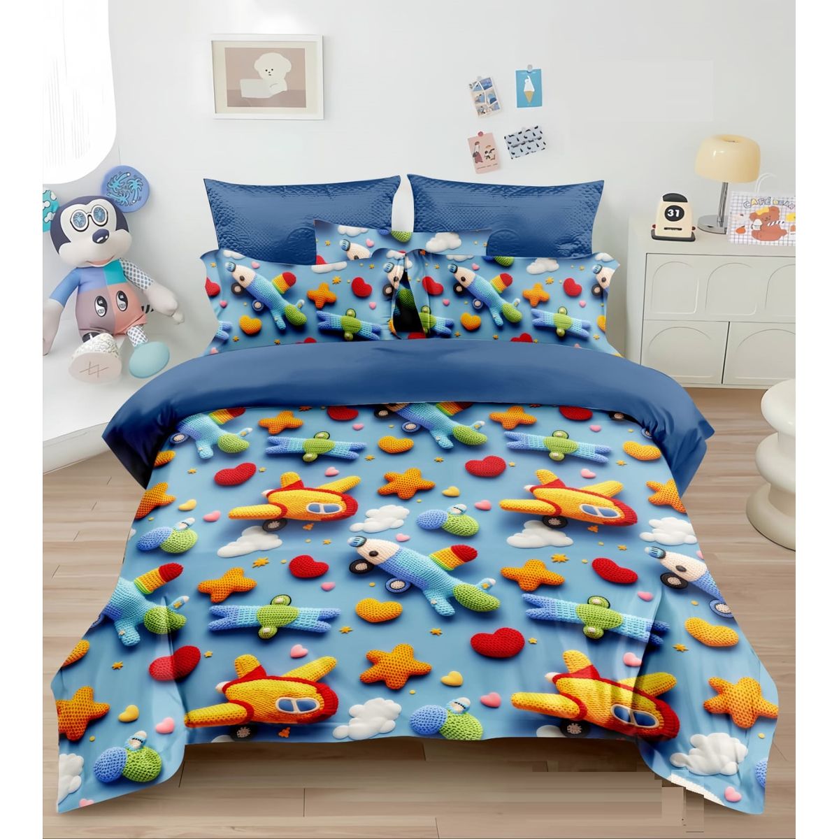 GENERICO - CUBRECAMA QUILT DISEÑO 5D AVIONES TF VERANO