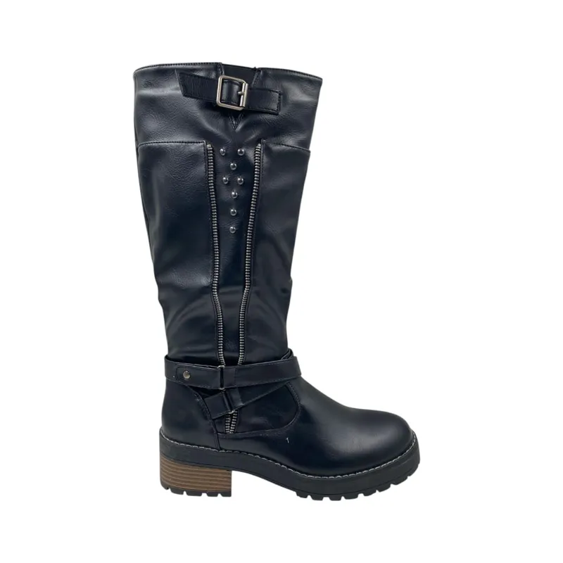 HERIEL - Bota Negra Taco Bajo Mujer