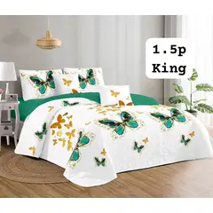 GENERICO - Cobertor Quilt de Verano 1,5 plaza - Blanco y Verde Mariposas