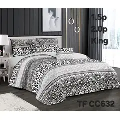 GENERICO - Cobertor Quilt de Verano 1,5 plaza - Blanco y Negro Animal Print