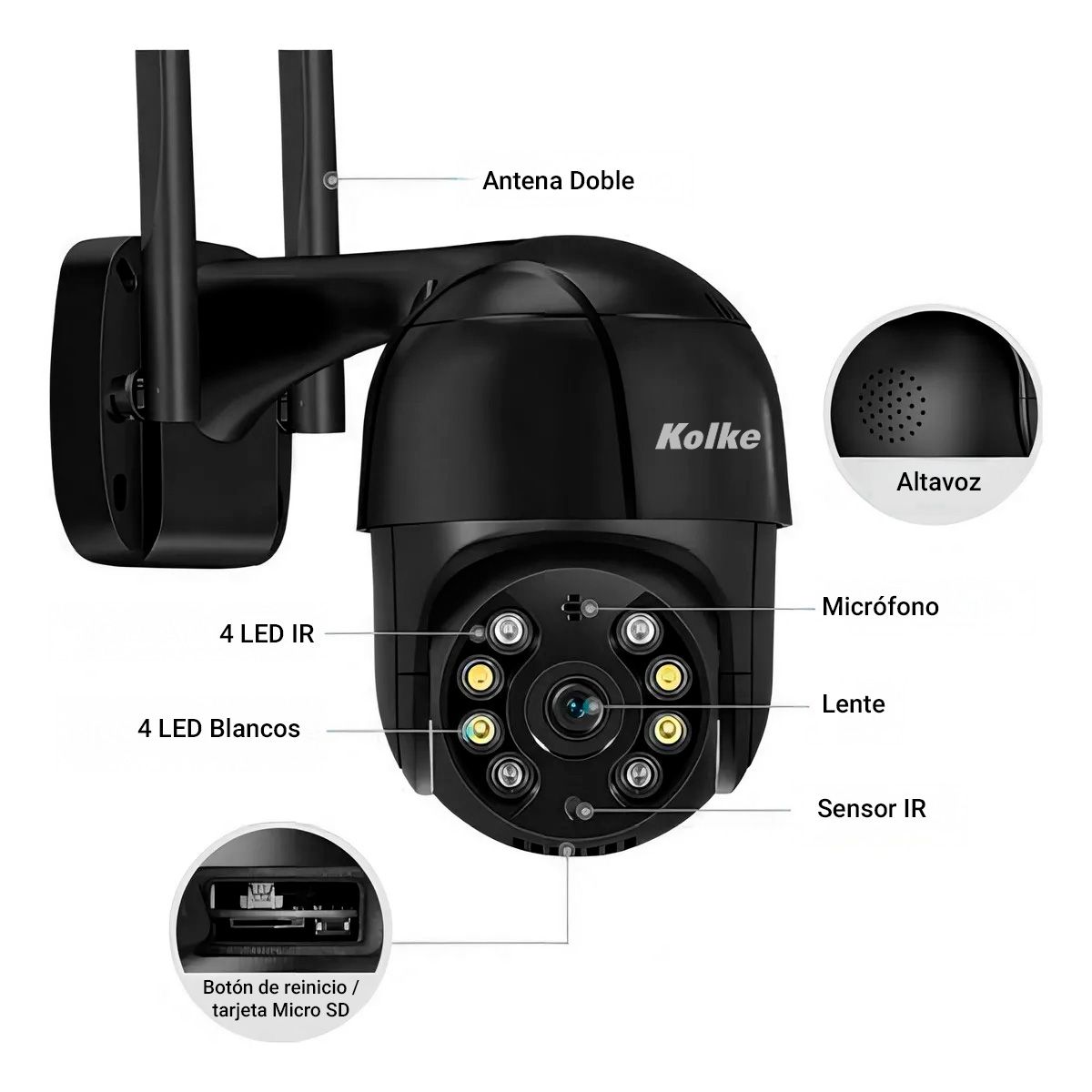 KOLKE - Cámara de Seguridad Kolke PTZ 3MP Visión Nocturna Color