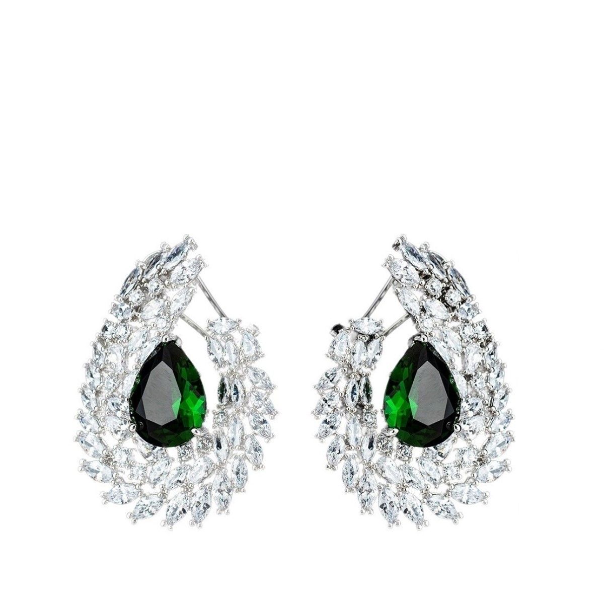 VANE COLLECTION - Aros para mujer fino fino drop esmeralda baño de rodio circon broche omega