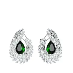 VANE COLLECTION - Aros para mujer fino fino drop esmeralda baño de rodio circon broche omega