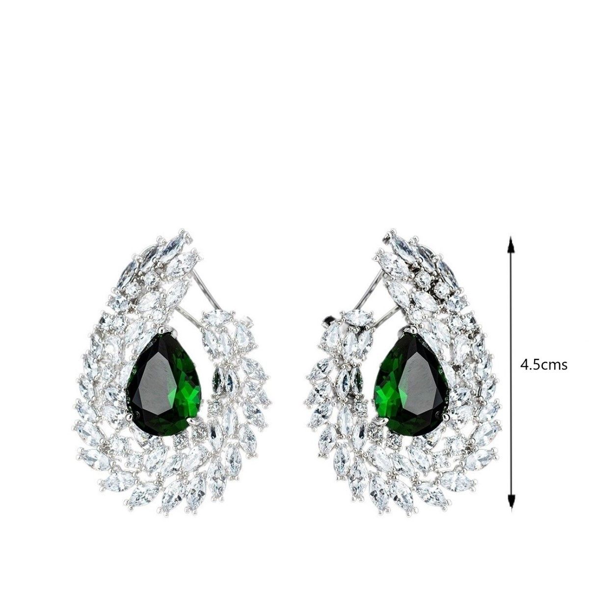 VANE COLLECTION - Aros para mujer fino fino drop esmeralda baño de rodio circon broche omega