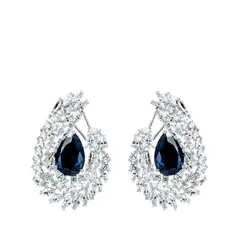 VANE COLLECTION - Aros para mujer fino elegante drop azul baño de rodio circon y broche omega