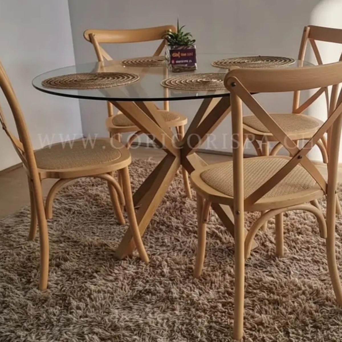 CORI CORI - Comedor Warwick 120cm + 4 Sillas Crossback Madera
