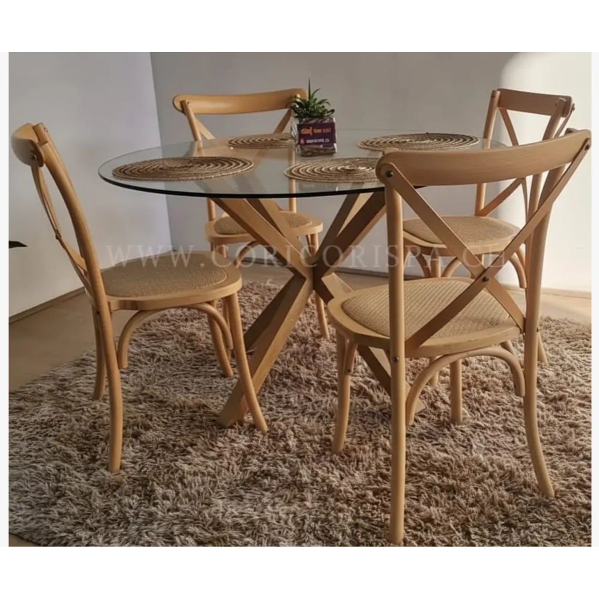 CORI CORI - Comedor Warwick 120cm + 4 Sillas Crossback Madera