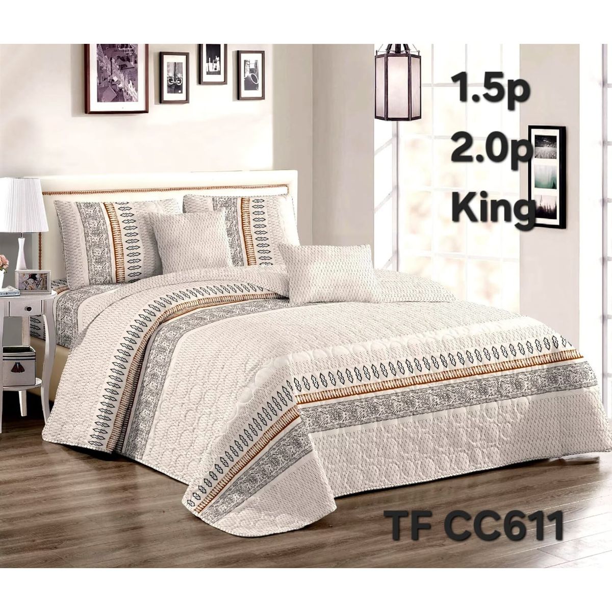 GENERICO - Cobertor Quilt de Verano 1,5 plaza - Color Crema Diseños