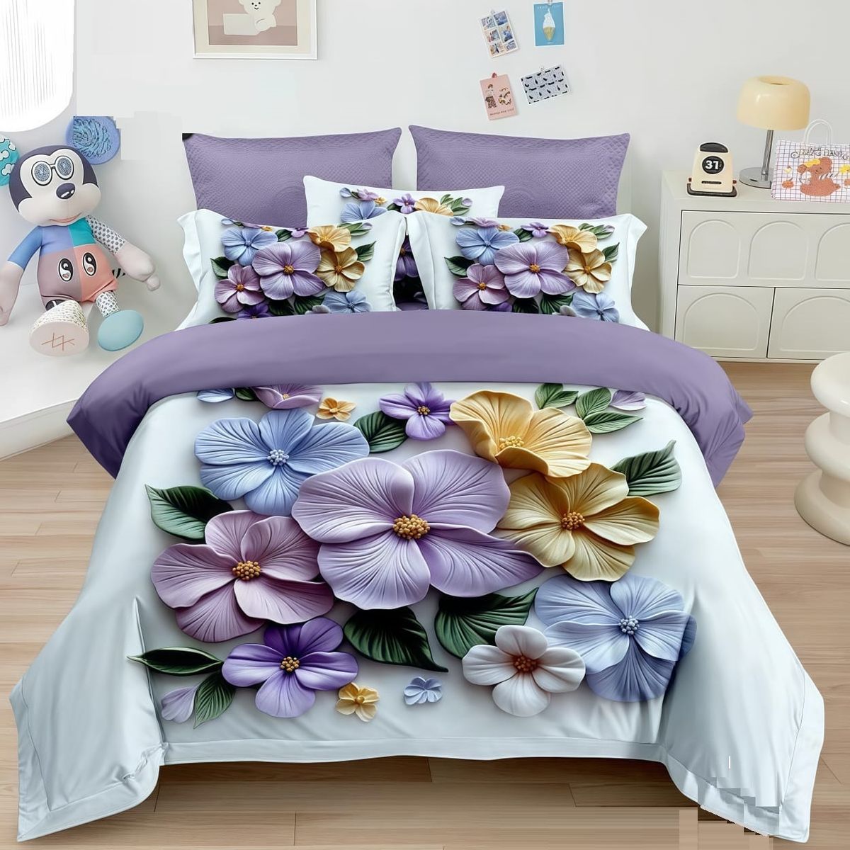 GENERICO - CUBRECAMA QUILT DISEÑO 5D ROSAS VIOLETA 2 PLAZA TF