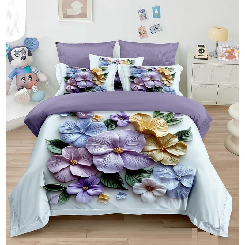 GENERICO - CUBRECAMA QUILT DISEÑO 5D ROSAS VIOLETA 2 PLAZA TF