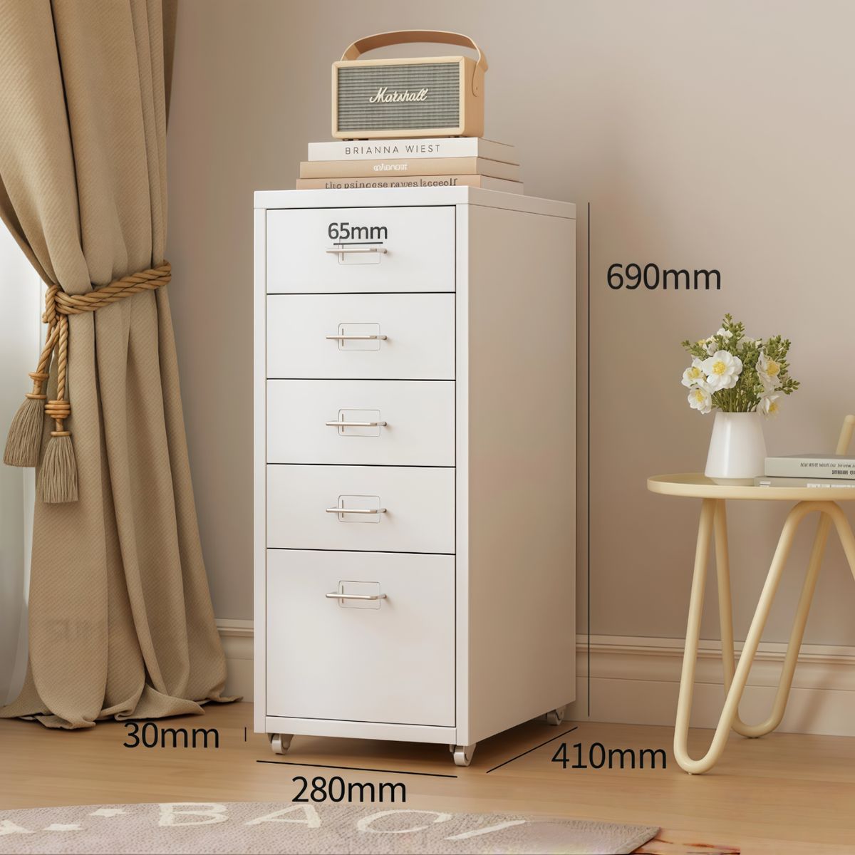 OASIS - Cómoda 5 Cajones Acero  Color De La Dopamina Personalidad Blanco