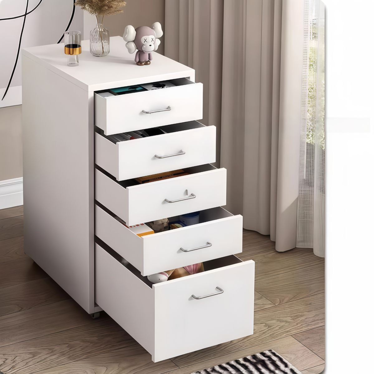 OASIS - Cómoda 5 Cajones Acero  Color De La Dopamina Personalidad Blanco