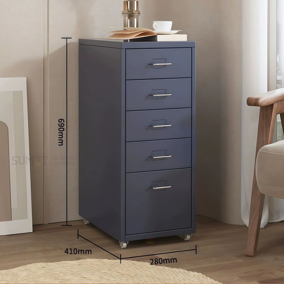 OASIS - Cómoda 5 Cajones Acero  Color De La Dopamina Personalidad Gris