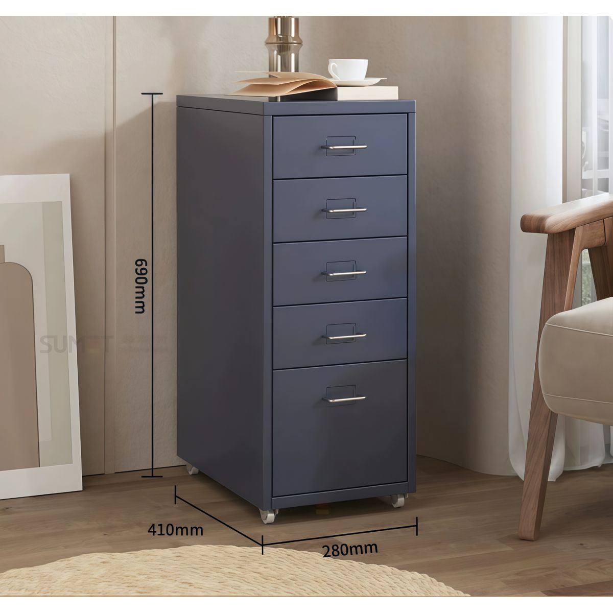 OASIS - Cómoda 5 Cajones Acero  Color De La Dopamina Personalidad Gris