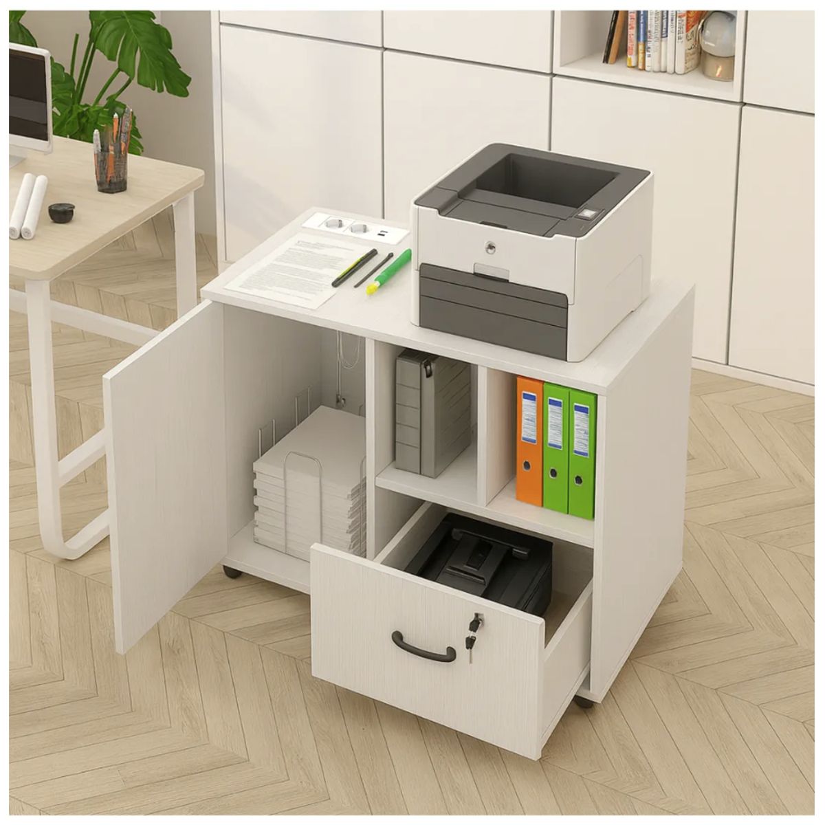 HOMER DESIGN - Mueble De Oficina Archivador Con Llave Con Rueda Con Enchufe