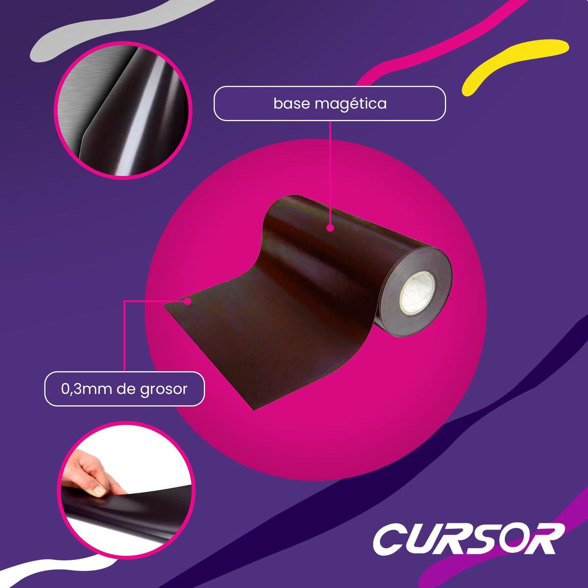 CURSOR - Lámina Iman Rollo Magnético Base Café 0.3mm 0.61 Cm X1 Metro